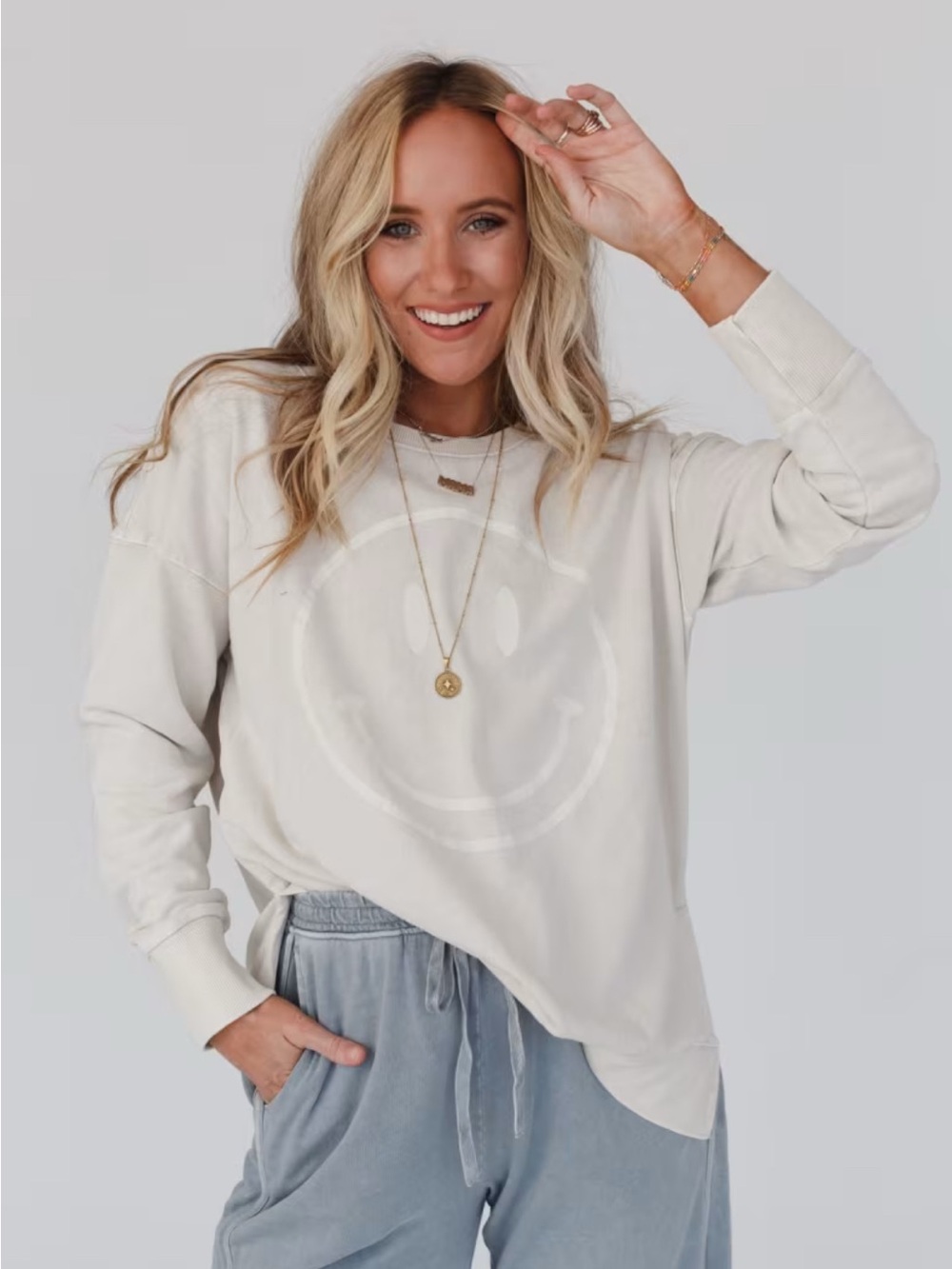 Smiley Graphic Cream Sweater